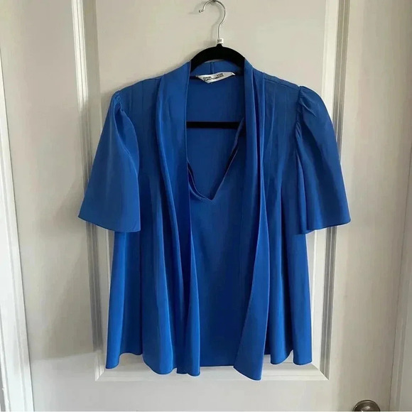 *318 Diane Von Furstenberg Cobalt Blue Silk Blouse Size small - Picture 1 of 6